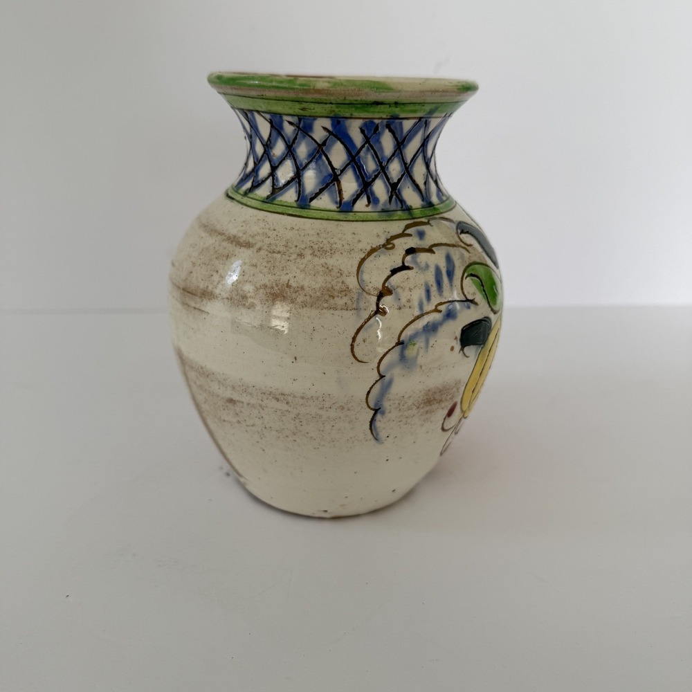 Vintage Italian Pottery Vase Hand Painted Floral Italy 7" Tall Decor READ - Picture 7 of 8